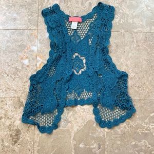 Soul Cake crochet vest S teal blue pirate